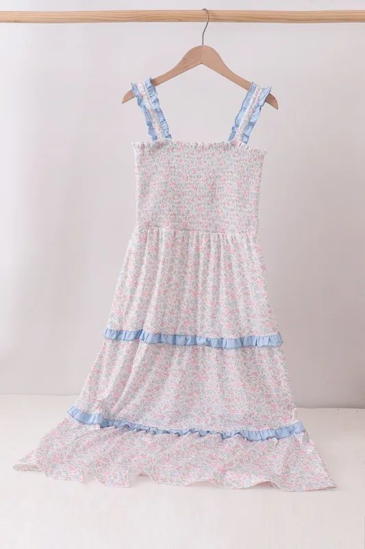 Blue Floral Smocked Mom Tiered Dress made by Zulily