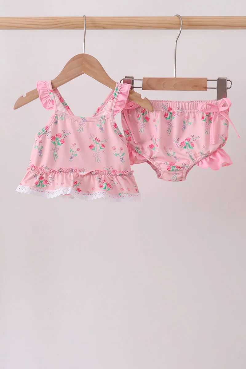 Pink Floral Ruffle 2pc Swimsuit sold by Zulily