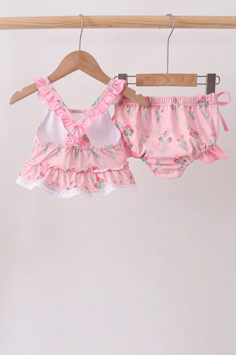 Pink Floral Ruffle 2pc Swimsuit sold by Zulily product image thumbnail 5