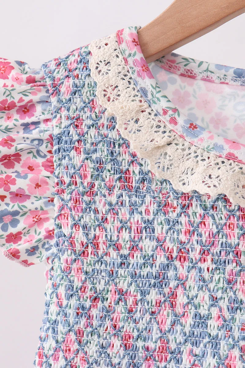 Blue Floral Smocked Ruffle Dress sold by Zulily product image thumbnail 2