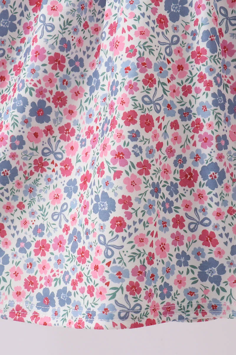 Blue Floral Smocked Ruffle Dress sold by Zulily product image thumbnail 3