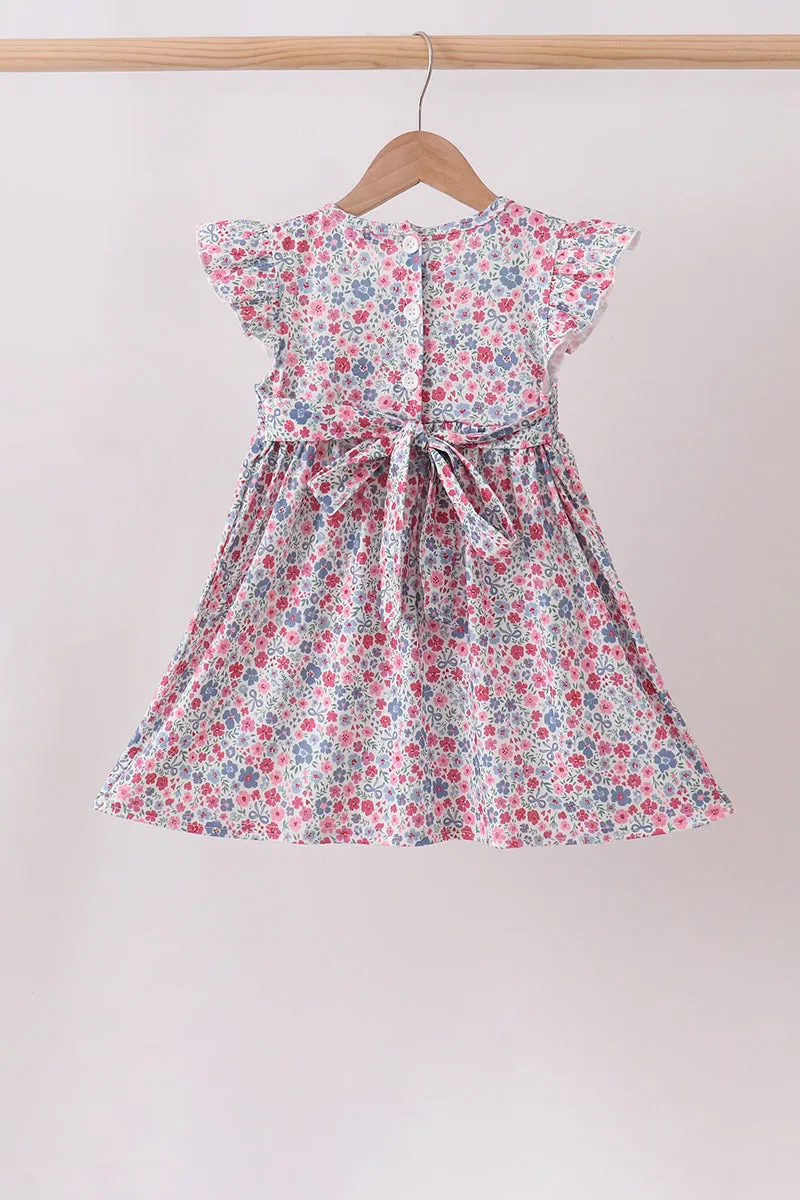 Blue Floral Smocked Ruffle Dress sold by Zulily product image thumbnail 4