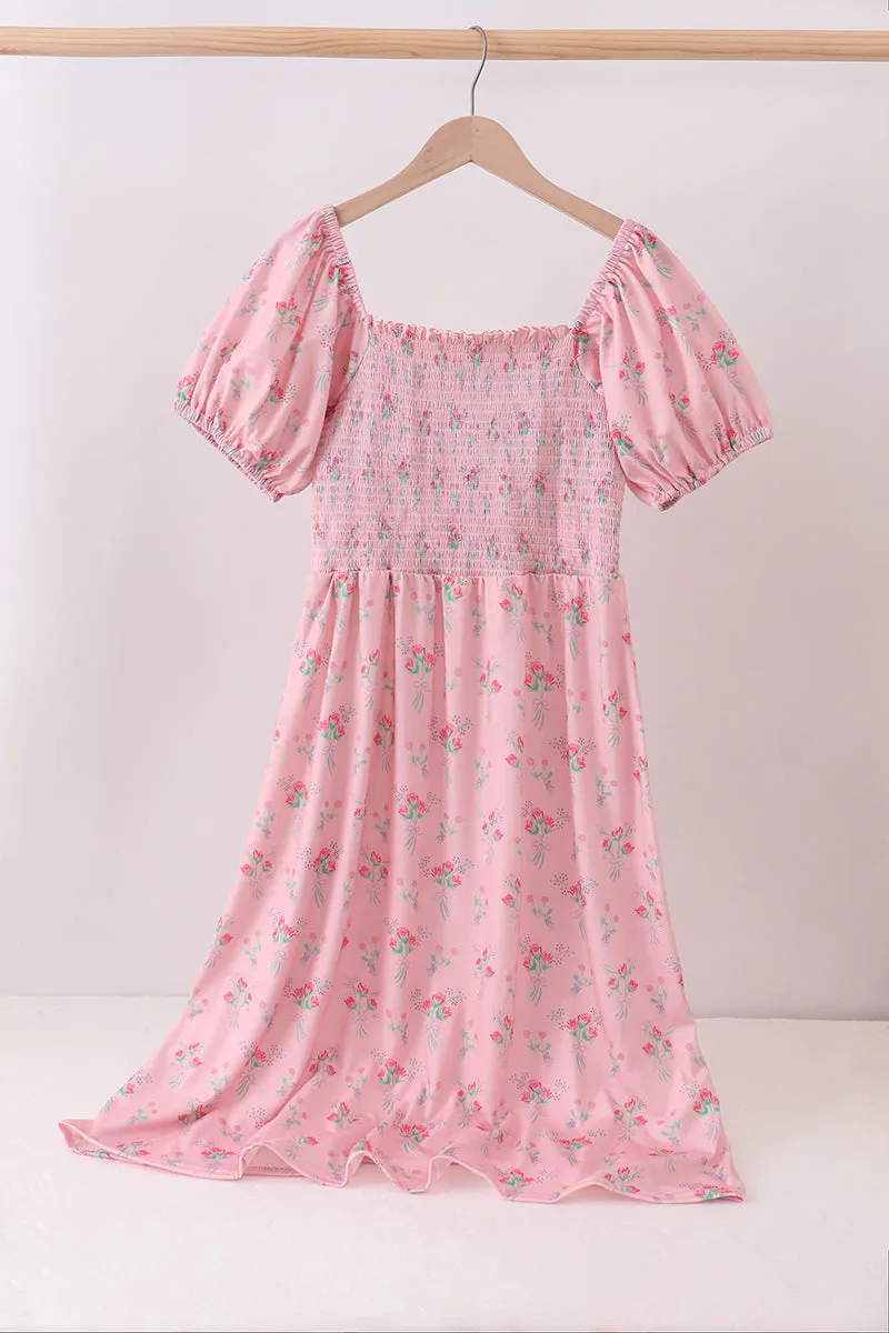 Pink Floral Smocked Mom Dress sold by Zulily