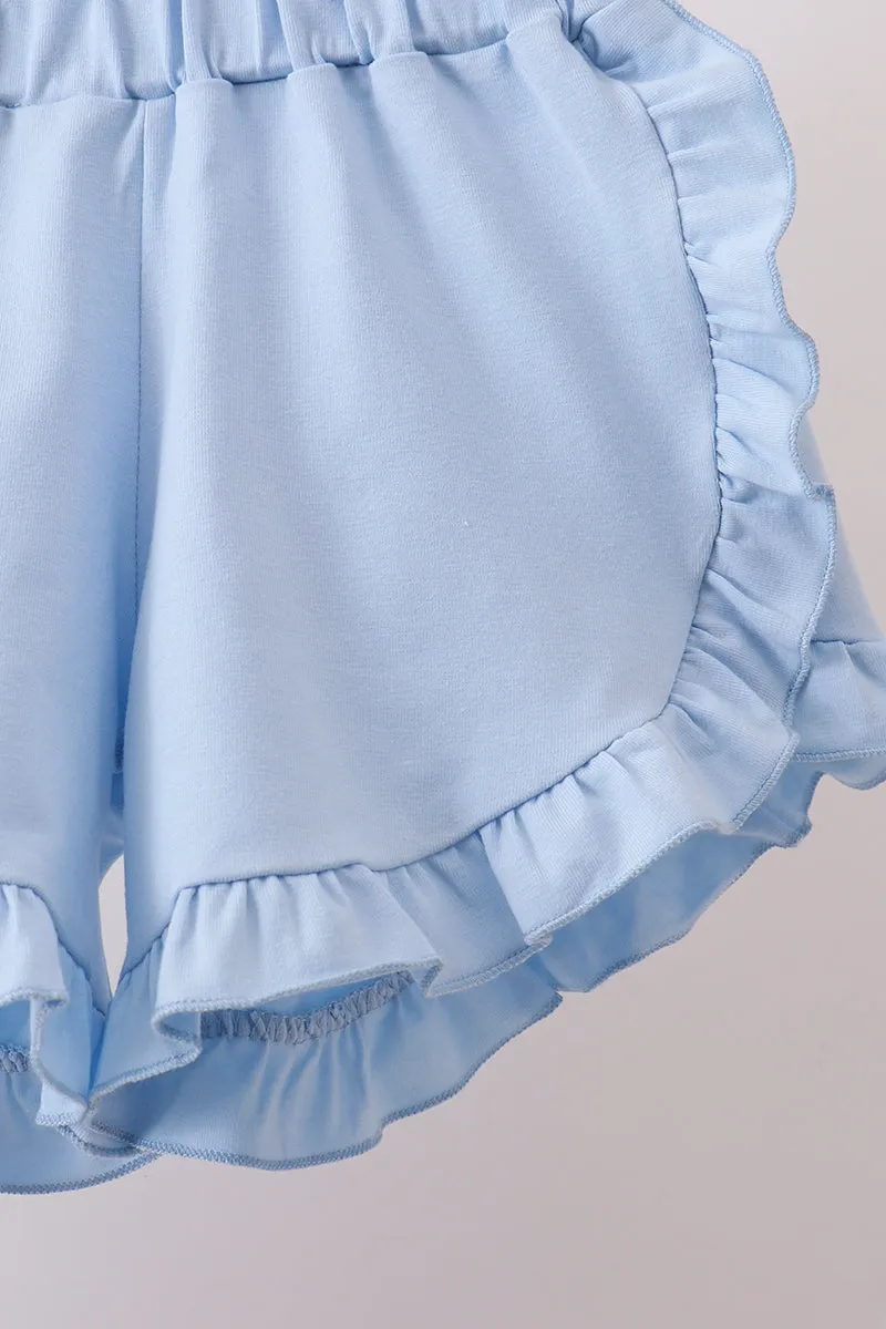 Blue Floral Print Ruffle Shorts Set sold by Zulily product image thumbnail 4