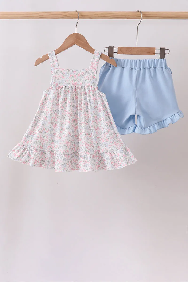 Blue Floral Print Ruffle Shorts Set sold by Zulily product image thumbnail 5
