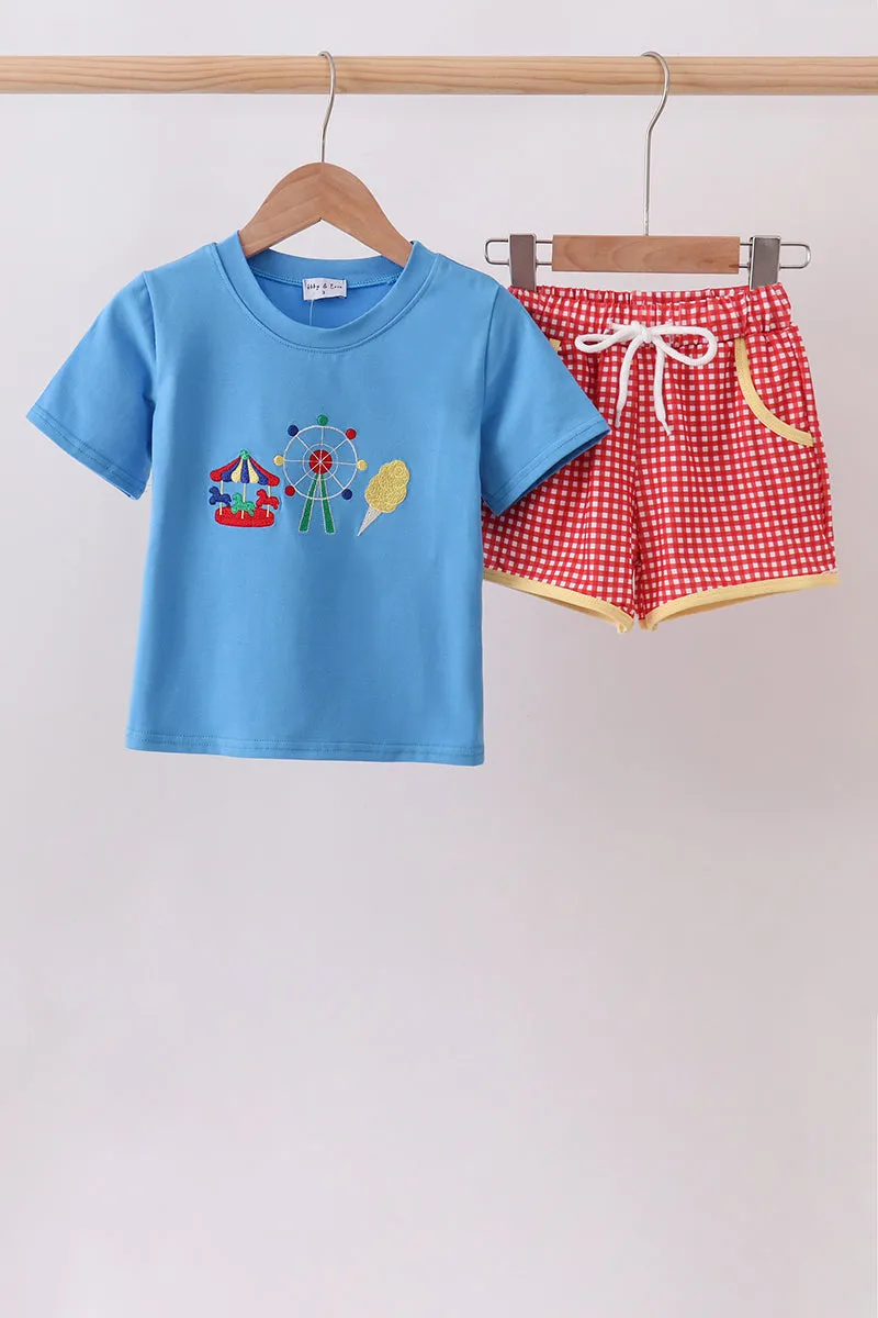 Blue Carousel Embroidered Shorts Set sold by Zulily