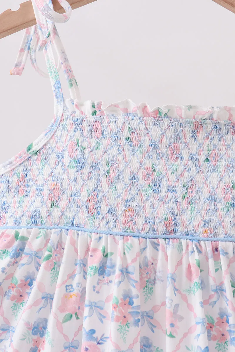 Blue Floral Smocked Ruffle Dress sold by Zulily product image thumbnail 2