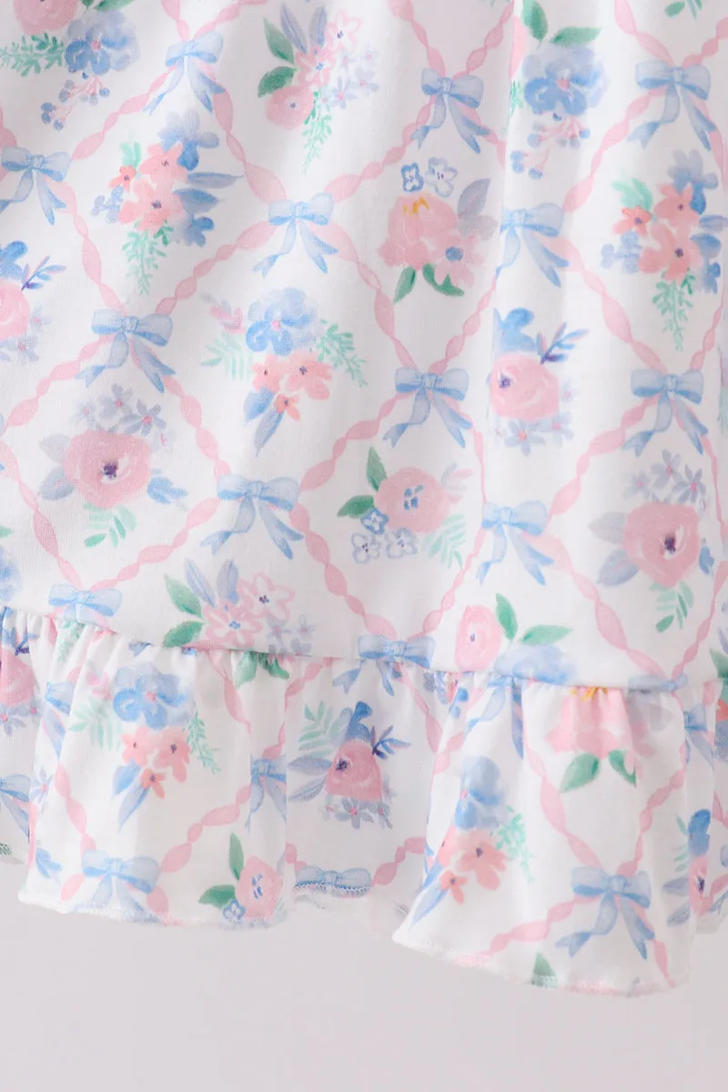 Blue Floral Smocked Ruffle Dress sold by Zulily product image thumbnail 3