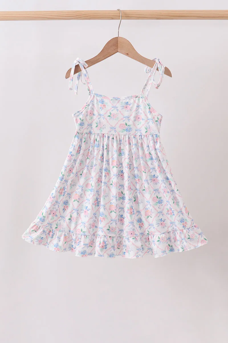 Blue Floral Smocked Ruffle Dress sold by Zulily product image thumbnail 4