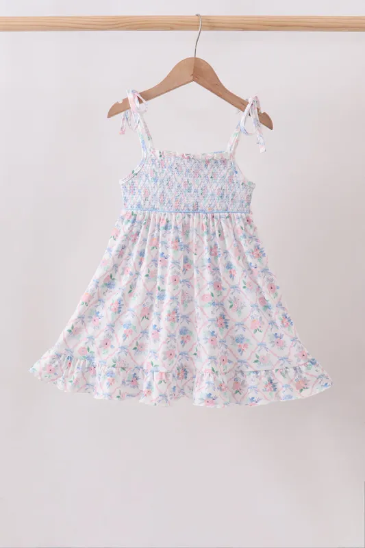 Blue Floral Smocked Ruffle Dress made by Zulily