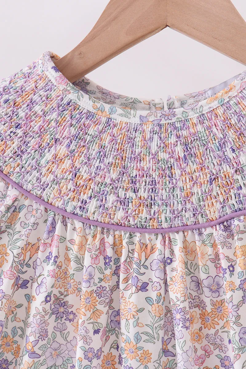 Purple Floral Smocked Dress sold by Zulily product image thumbnail 2