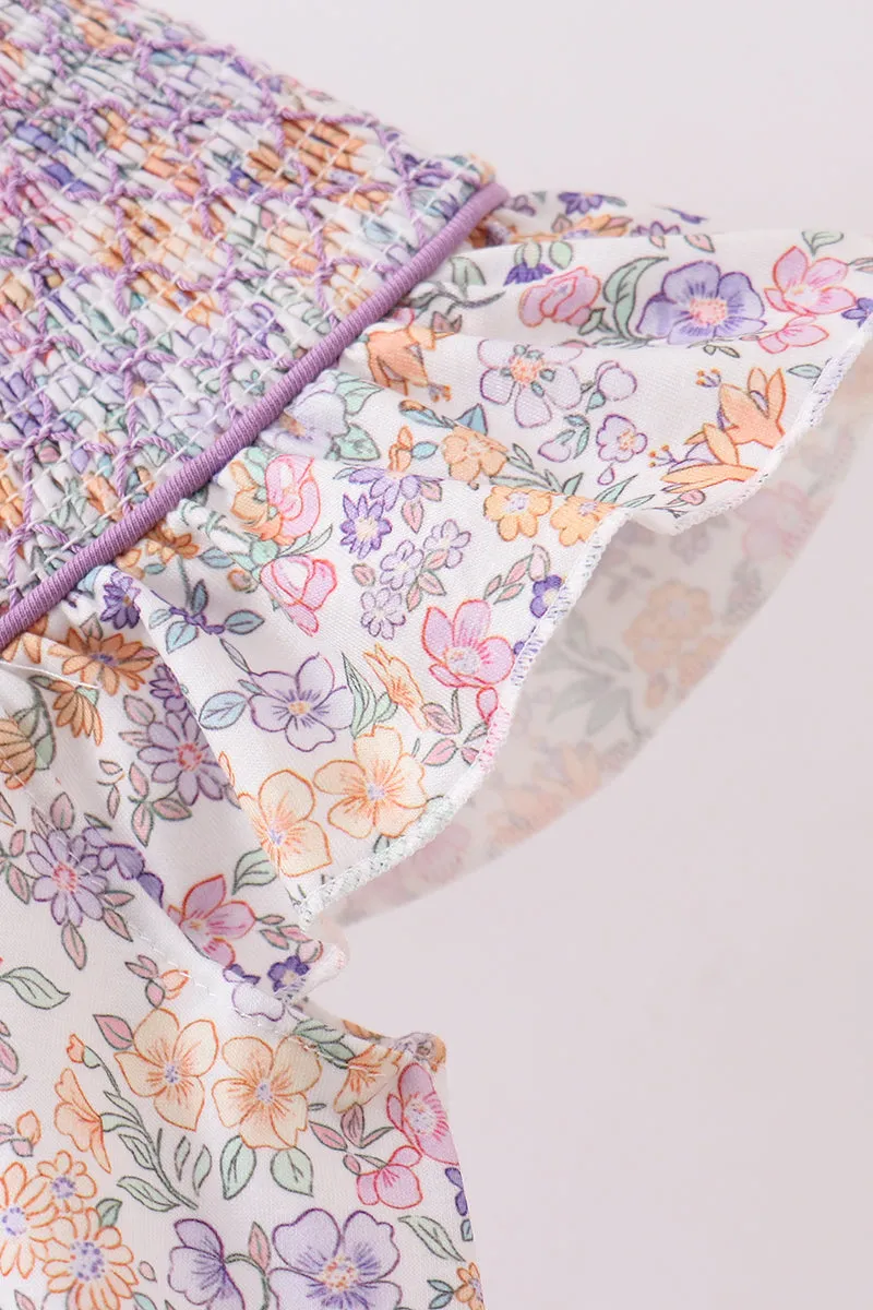 Purple Floral Smocked Dress sold by Zulily product image thumbnail 3