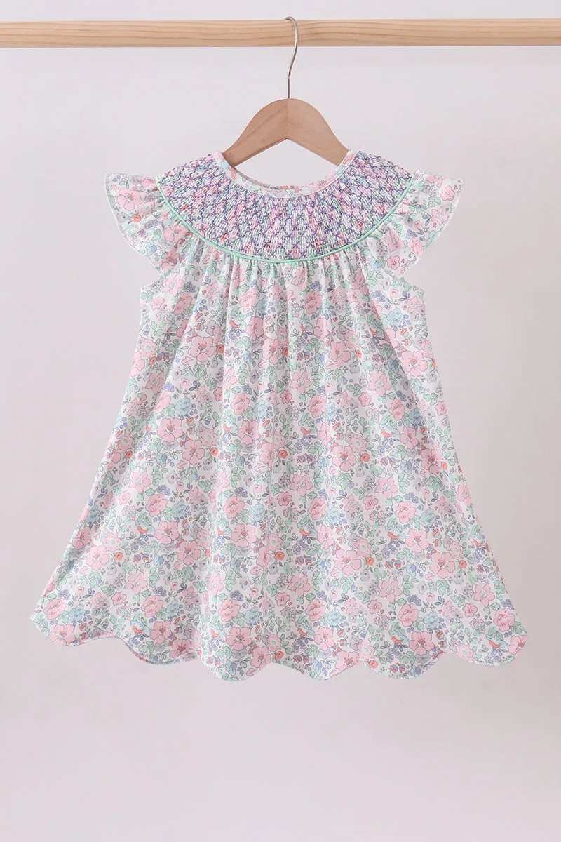 Green Floral Smocked Dress sold by Zulily