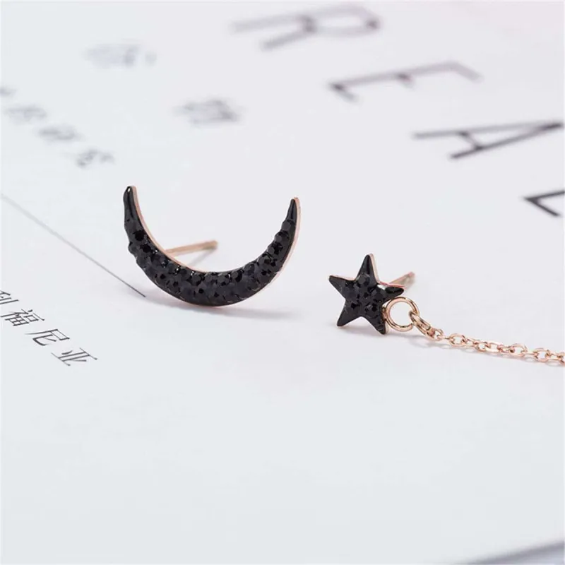 Black Cubic Zirconia & Rose Goldtone Moon Stud & Drop Earrings made by Zulily
