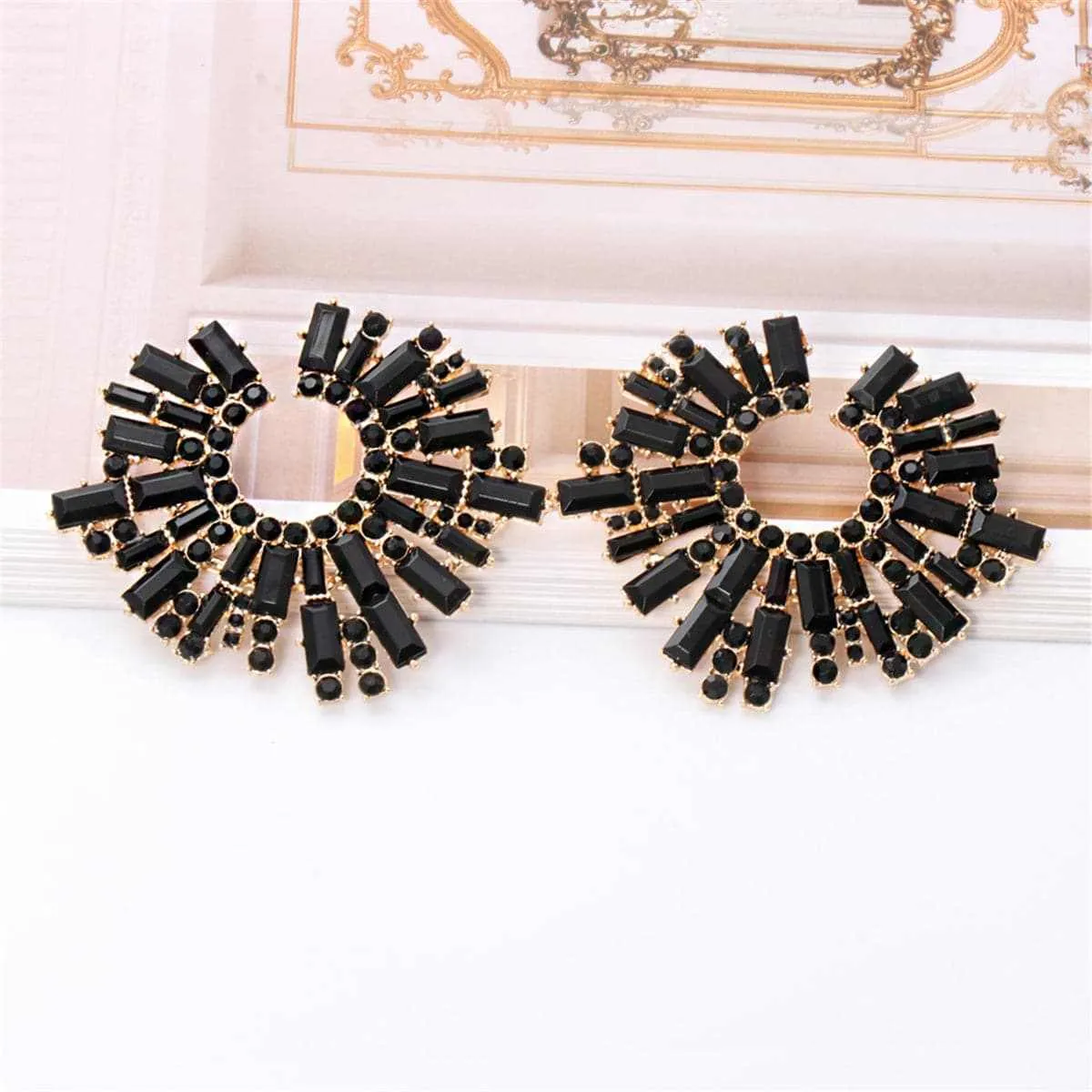 Black Cubic Zirconia & Goldtone Stud Earring sold by Zulily product image thumbnail 2