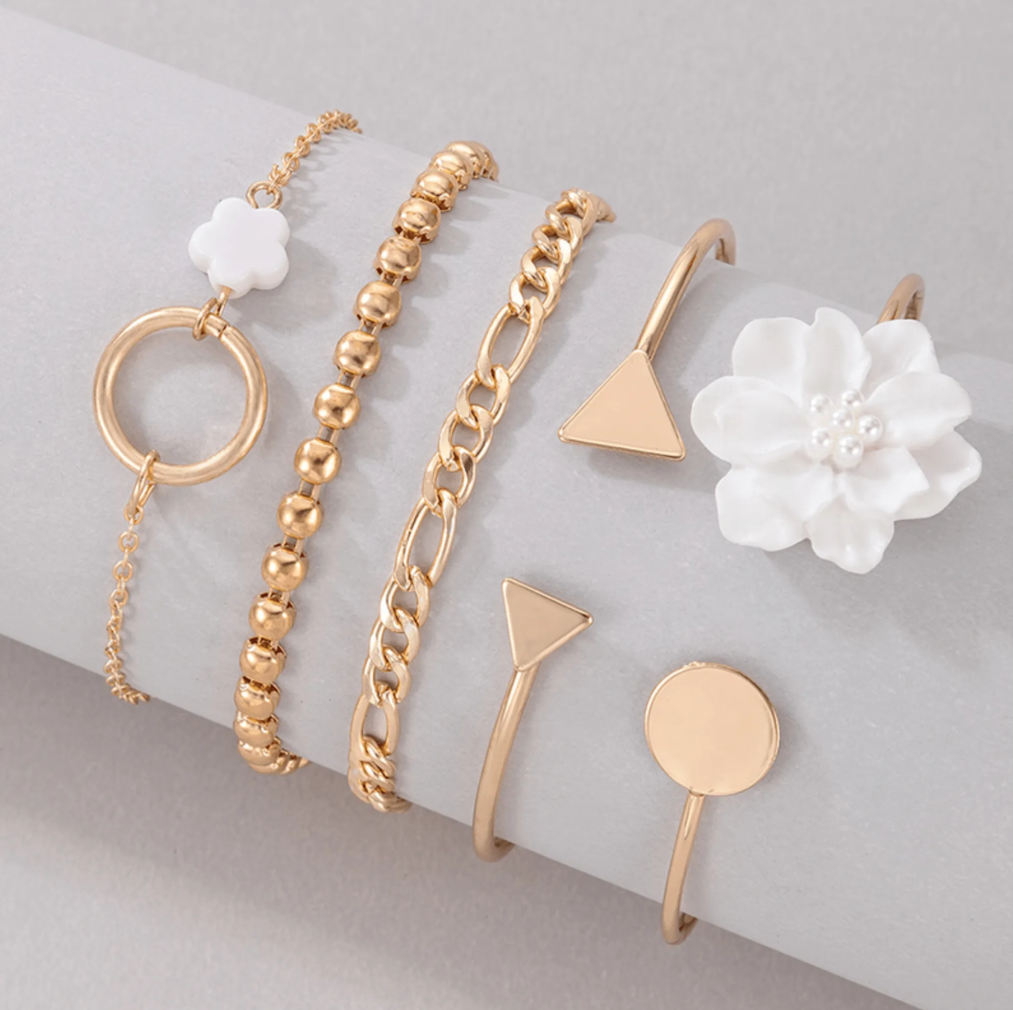 Goldtone White Floral Chain Bracelet Set sold by Zulily product image thumbnail 2