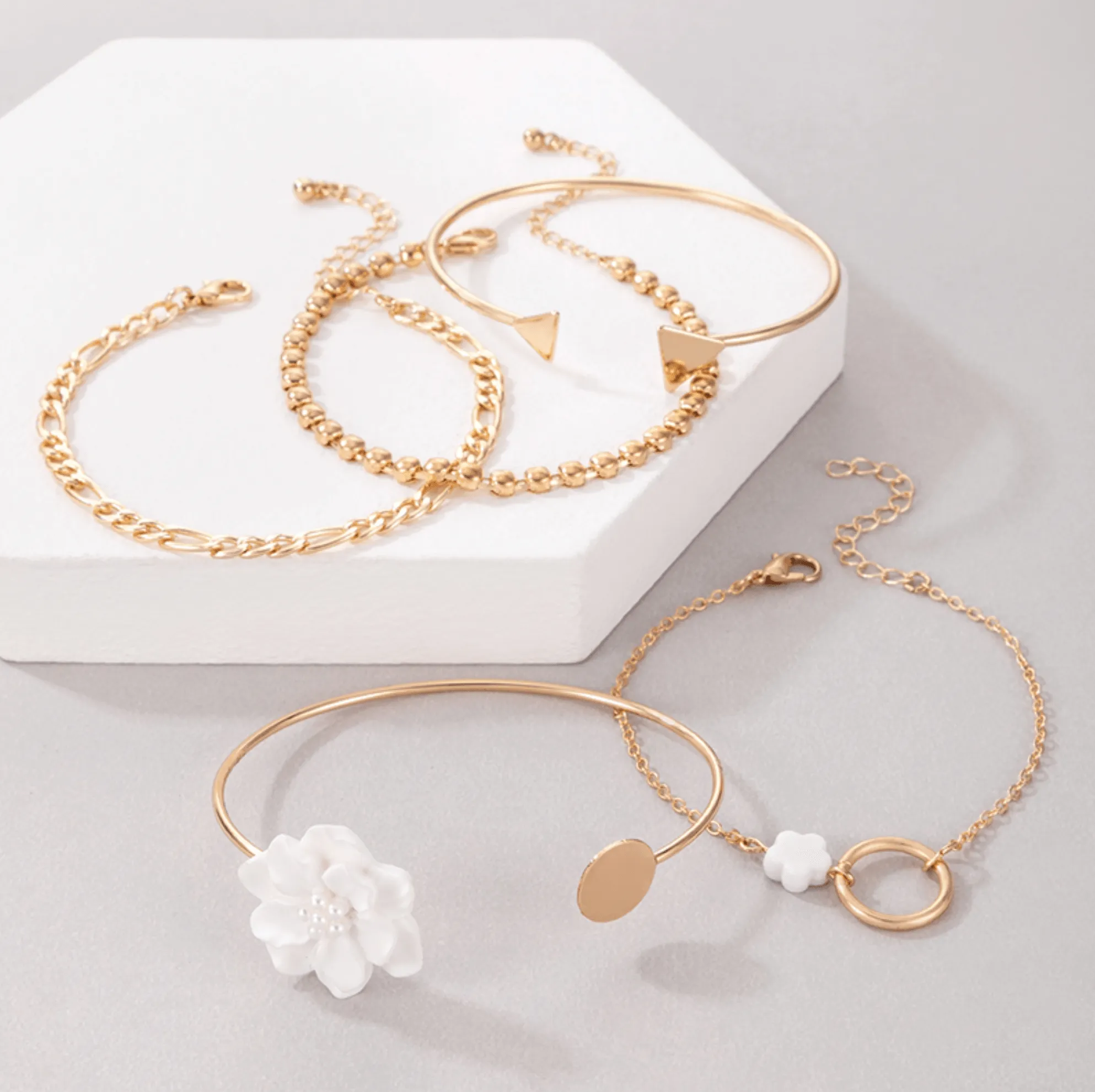 Goldtone White Floral Chain Bracelet Set sold by Zulily product image thumbnail 3