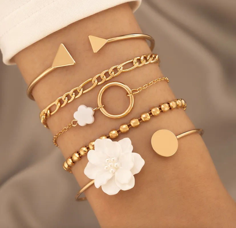 Goldtone White Floral Chain Bracelet Set made by Zulily