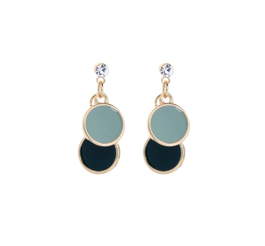 Goldtone Sage Green Black Dual Circle Earrings made by Zulily