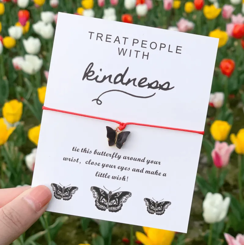 Black & Red Butterfly 'kindness' Adjustable Bracelet made by Zulily
