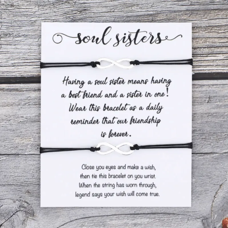 Silvertone Adjustable Bracelet - Infinity Soul Sisters in black made by Zulily