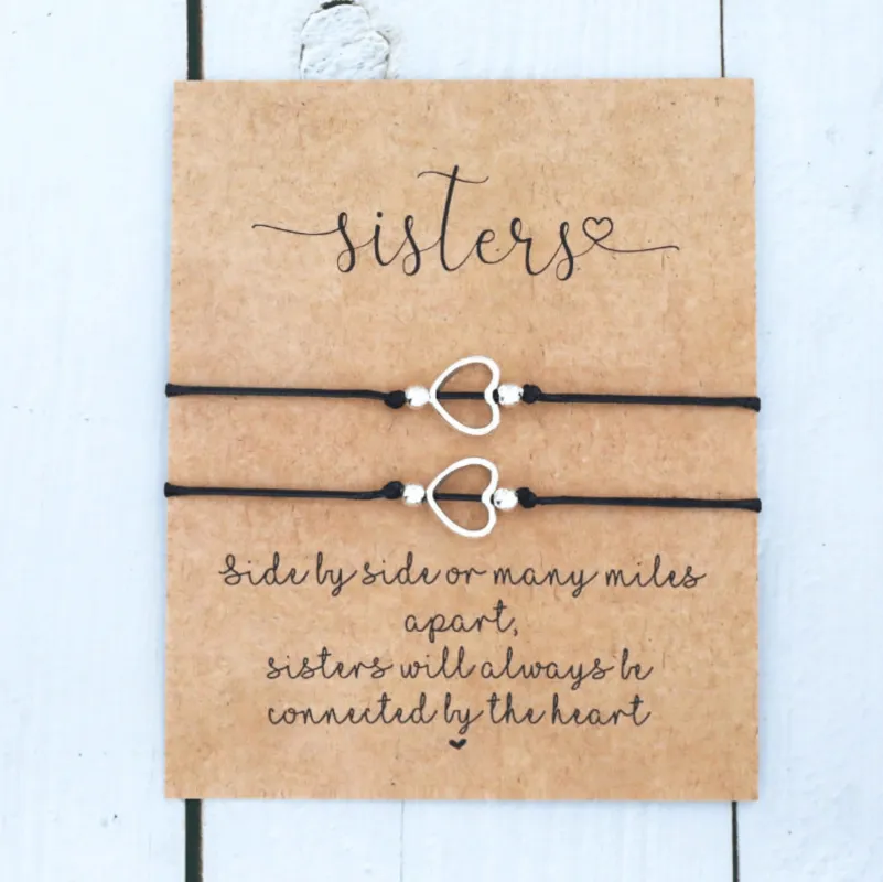 Silvertone Adjustable wish Heart bracelet "sisters" made by Zulily