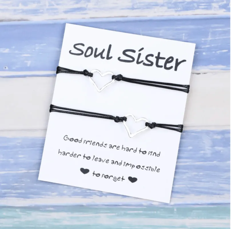 Silvertone adjustable heart bracelet set in black - Soul Sisters made by Zulily