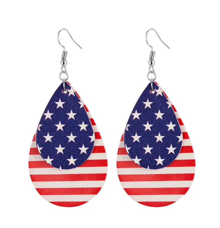 Stars and Stripes Leatherette Double Drop Earrings for Women, Patriotic USA Jewelry made by Zulily