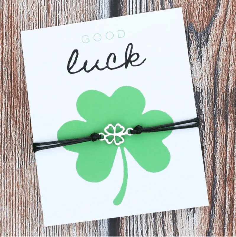 Silvertone Four Leaf Clover & Black Adjustable Bracelet made by Zulily