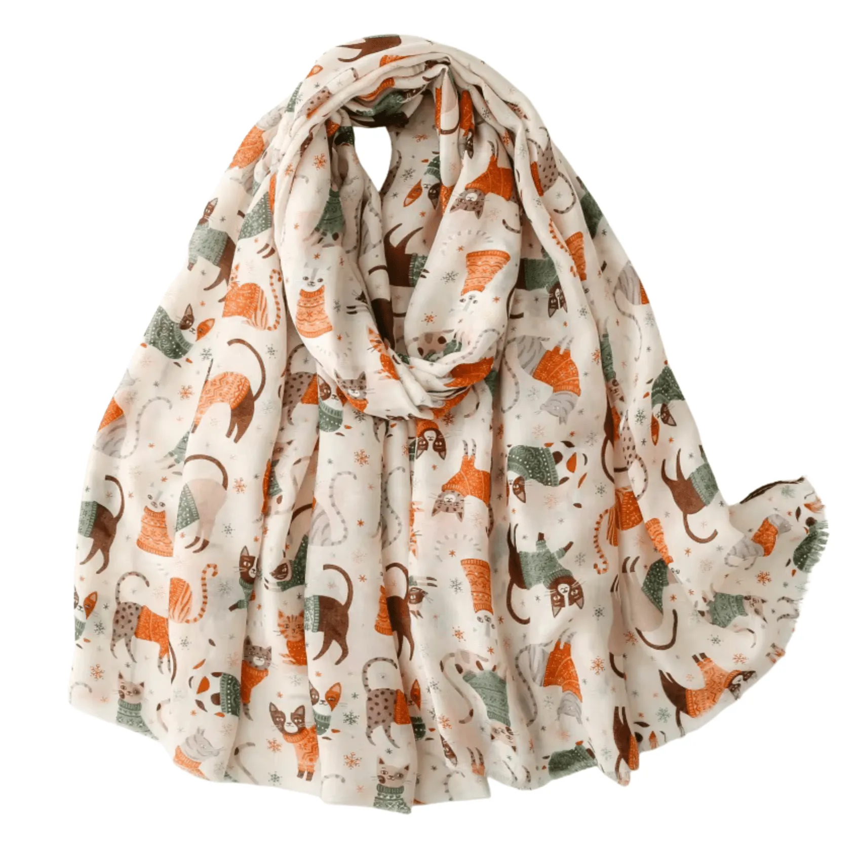 Playful Cat Print Scarf in Soft Cream sold by Zulily