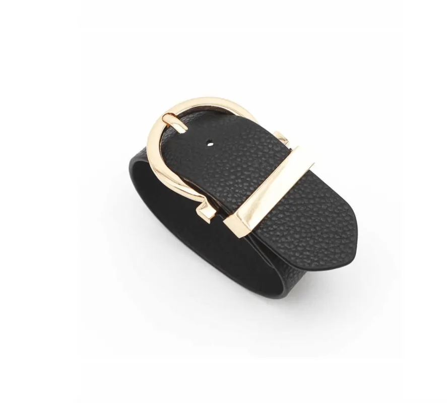 Goldtone Black Leather Belt Buckle Bracelet made by Zulily