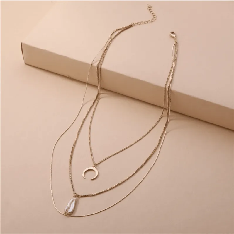 Goldtone Crescent Moon Freshwater Pearl Layered Necklace made by Zulily