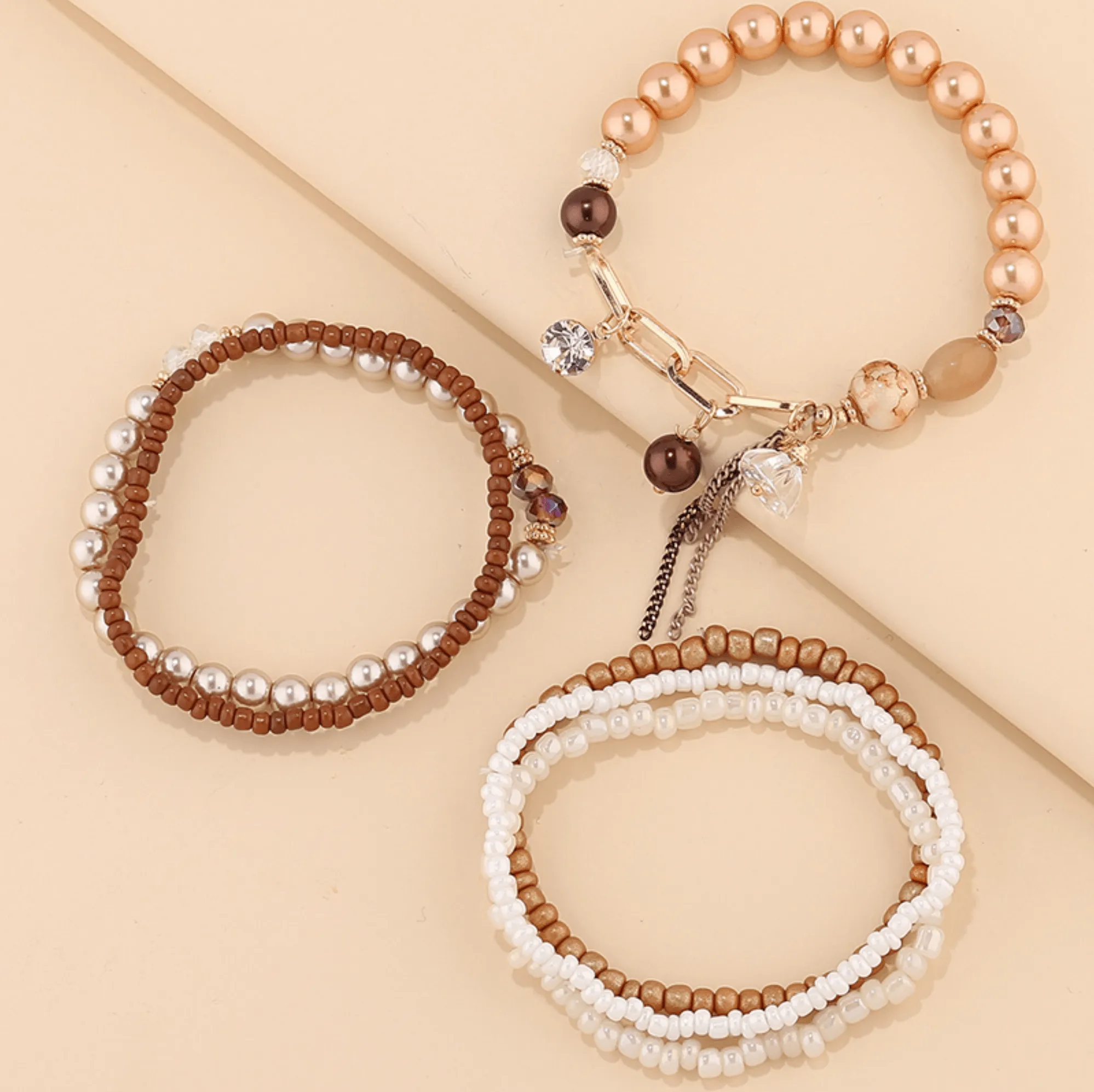 Bronze Metallic White Beaded Bracelet Set sold by Zulily product image thumbnail 2