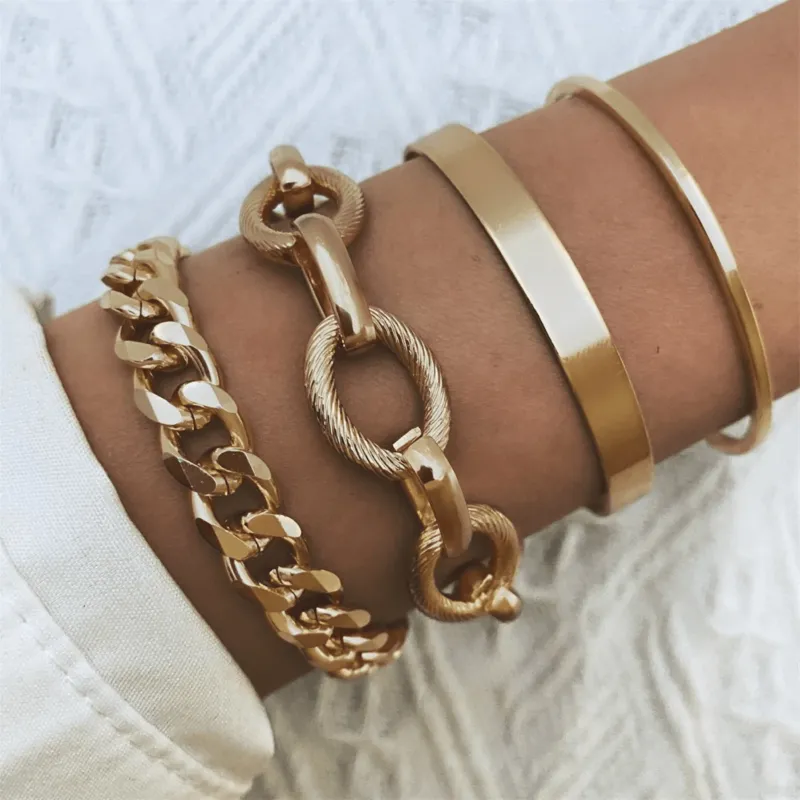 Goldtone Chunky Chain Bangle Bracelet Set made by Zulily