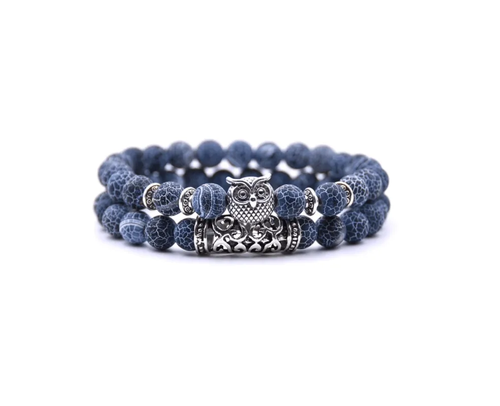 Silvertone Blue Onyx Owl Crackle Beaded Bracelet Set made by Zulily