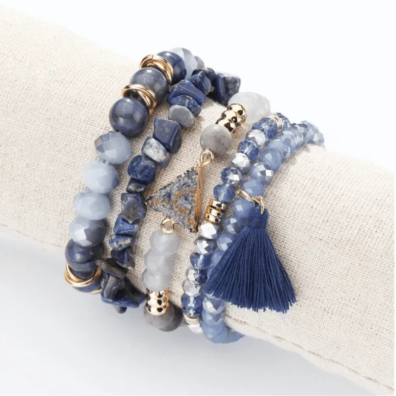 Sodalite Blue Beaded Tassel Bracelet Set made by Zulily