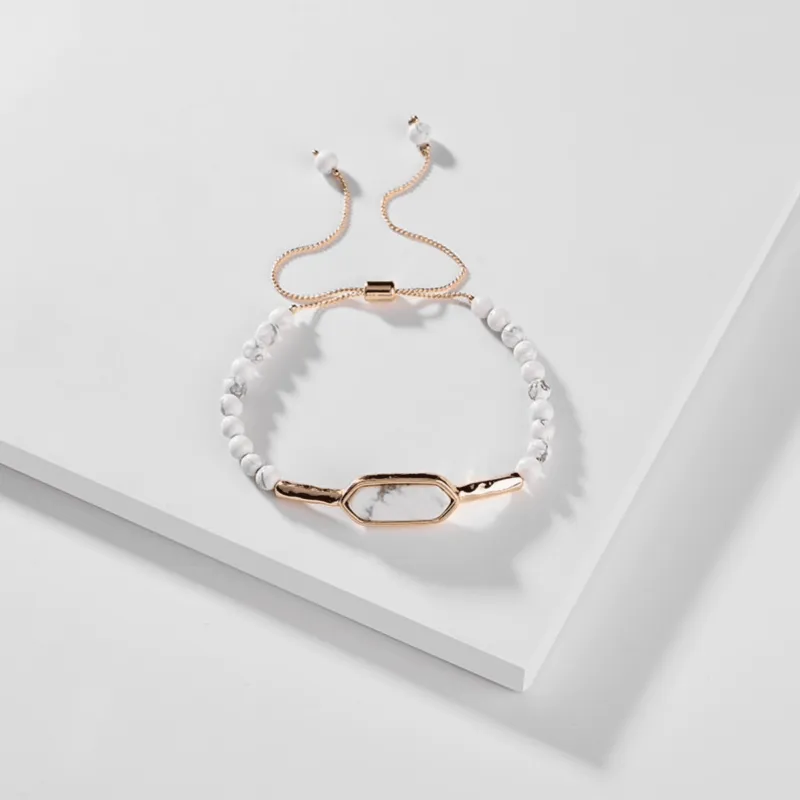 White Marble Goldtone Bracelet made by Zulily