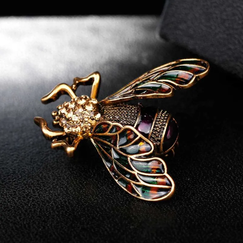 Black Cubic Zirconia & Enamel Goldtone Insect Brooch made by Zulily