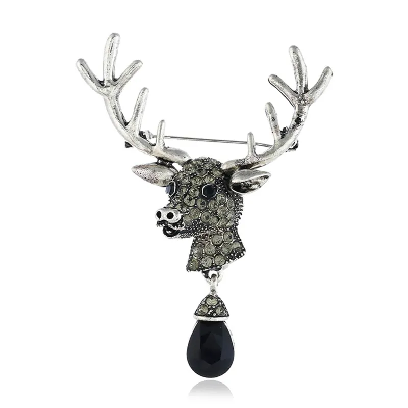 Black Crystal & Silvertone Cubic Zirconia-Accent Reindeer Brooch made by Zulily