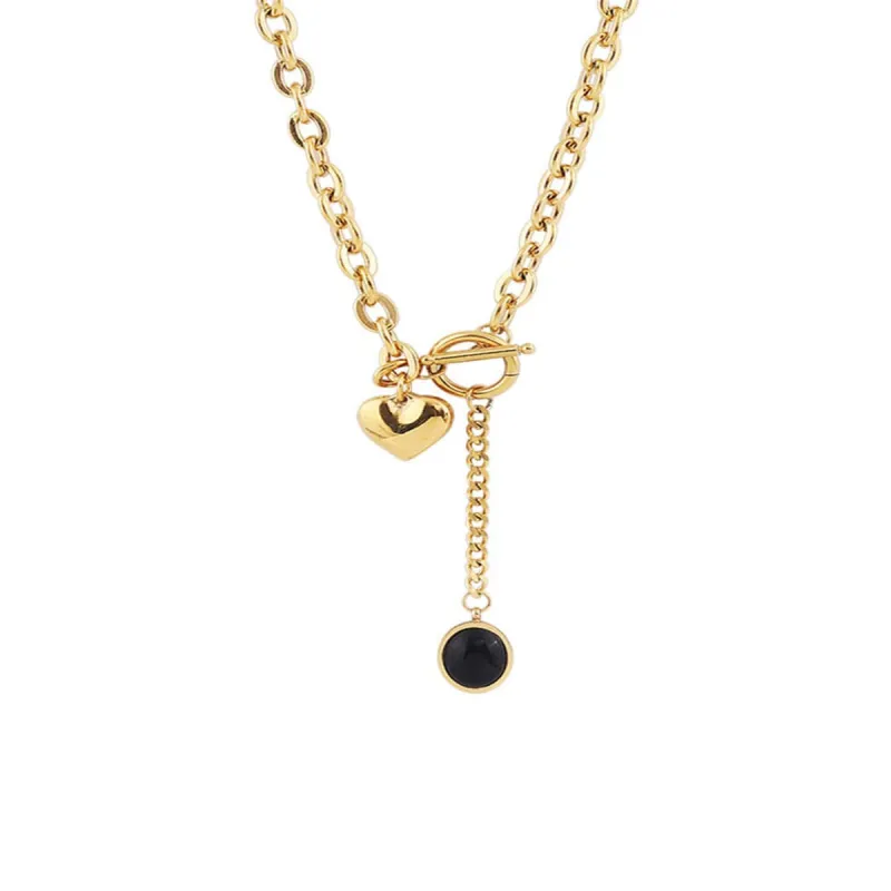 Black Crystal & Goldtone Heart Drop Pendant Necklace made by Zulily