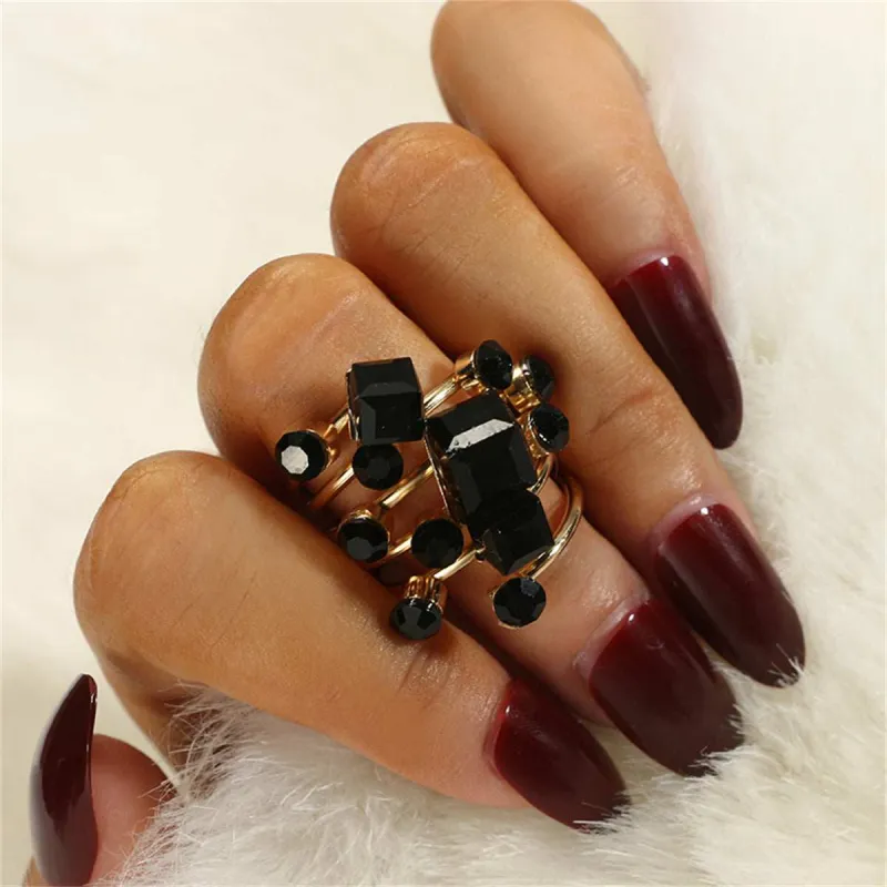 Black Crystal & Goldtone Geometric Layered Ring made by Zulily
