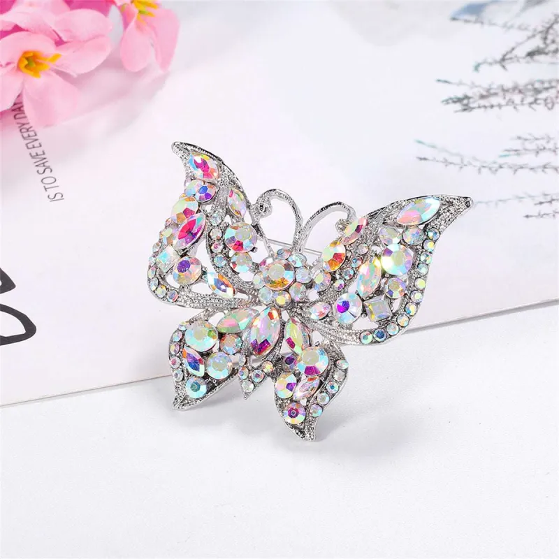 Red & Multicolor Cubic Zirconia Silvertone Butterfly Brooch made by Zulily