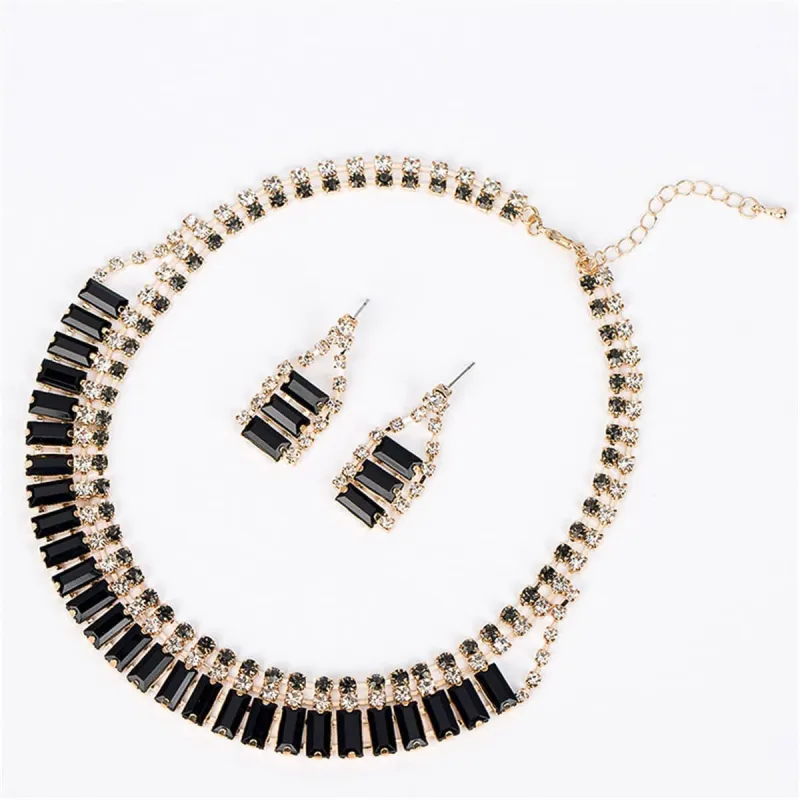 Black Crystal & Cubic Zirconia Drop Earrings & Statement Necklace made by Zulily