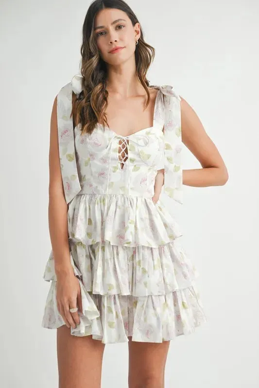 MABLE Floral Print Shoulder Tie Layered Mini Dress sold by Zulily product image thumbnail 3