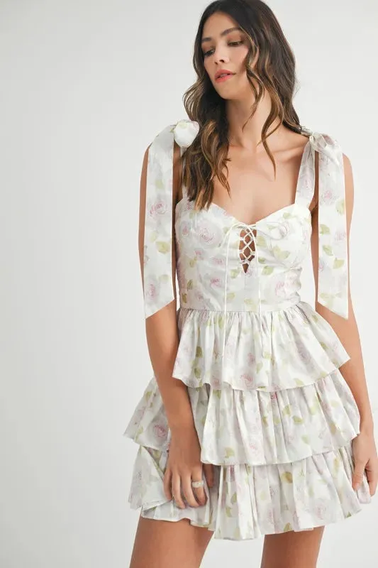 MABLE Floral Print Shoulder Tie Layered Mini Dress sold by Zulily product image thumbnail 2