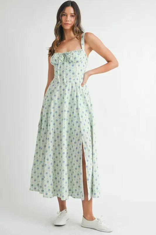 MABLE Floral Print Bustier Back Lace Up Midi Dress made by Zulily