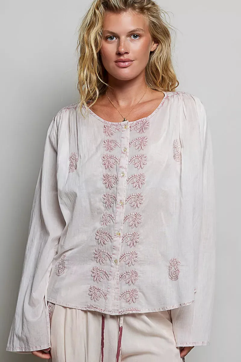 POL Embroidered Gathered Shoulder Long Sleeve Shirt sold by Zulily product image thumbnail 5