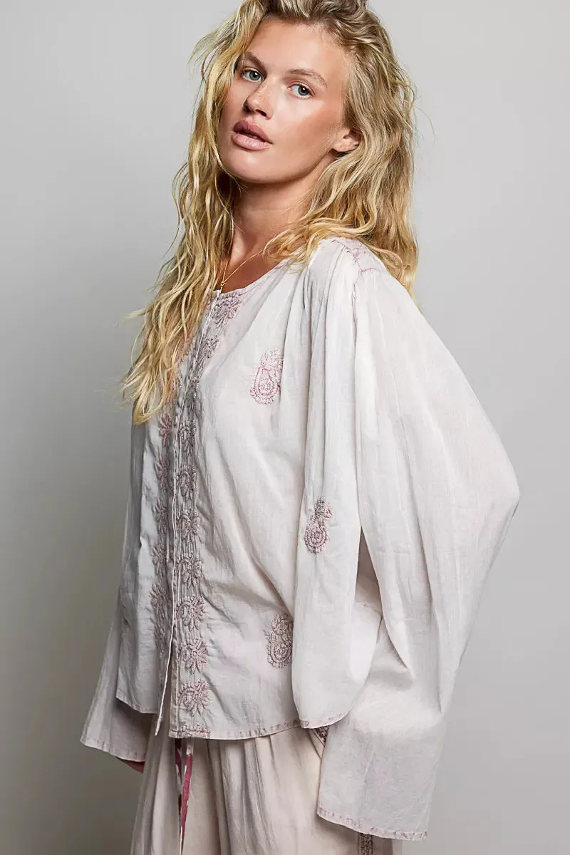 POL Embroidered Gathered Shoulder Long Sleeve Shirt sold by Zulily product image thumbnail 2