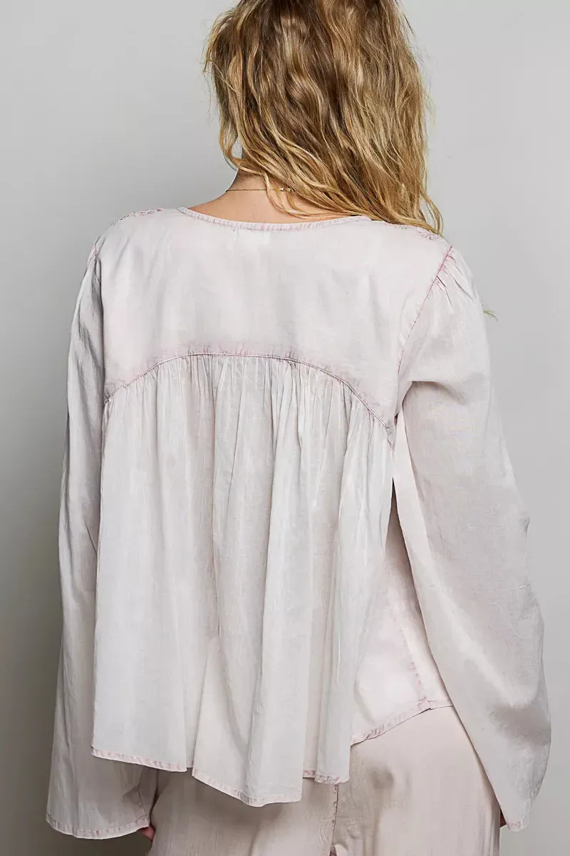 POL Embroidered Gathered Shoulder Long Sleeve Shirt sold by Zulily product image thumbnail 3