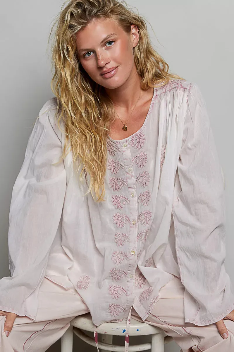 POL Embroidered Gathered Shoulder Long Sleeve Shirt sold by Zulily product image thumbnail 4